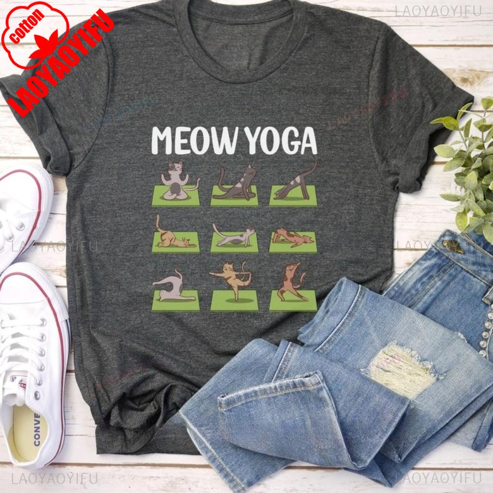 Cat Yoga Shirt Funny Casual Tee Meditation Pilates Asana Wear Gift For Instructor Cat Lover Comfort Fit Yoga Practice Apparel