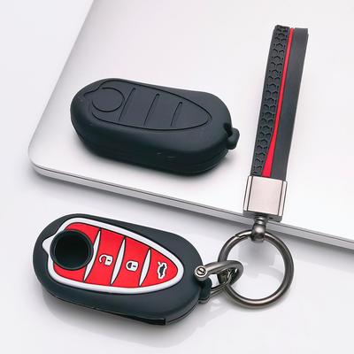 Key Fob Cover for Alfa Romeo Romeo Giulia Stelvio Mito3 Giulietta with Keychain Anti-Scratch Surface Shockproof Structure Soft Grip Texture