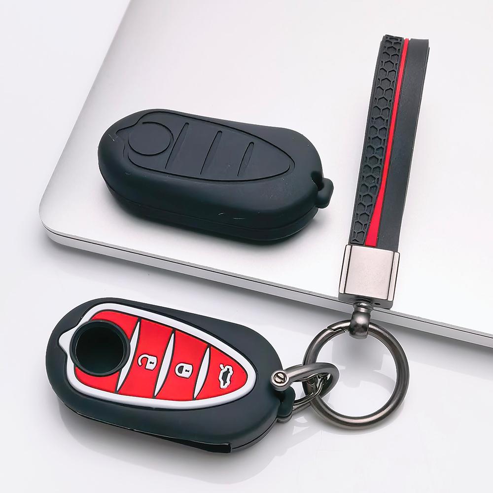Key Fob Cover for Alfa Romeo Romeo Giulia Stelvio Mito3 Giulietta with Keychain Anti-Scratch Surface Shockproof Structure Soft Grip Texture