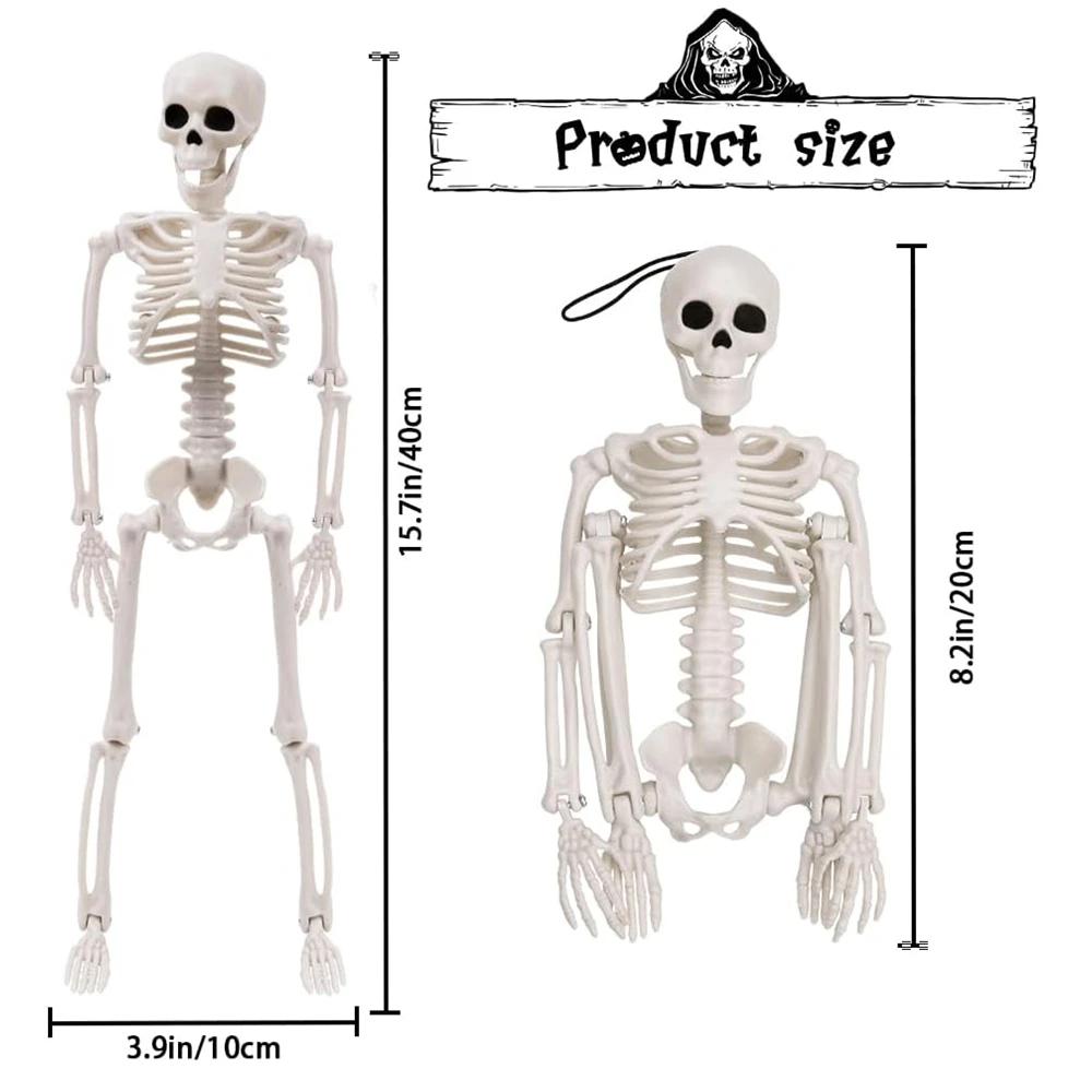 Halloween Full Body Skeleton Decoration 40cm Movable Plastic Hanging Skeleton for Graveyard Haunted Home Evil Party Decor