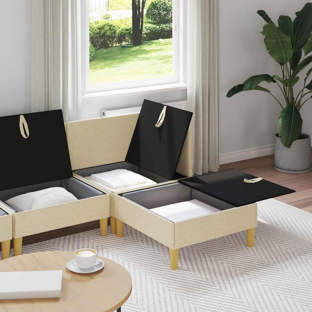 Modular Sofa Set with Storage Space 4 Pcs Cream Fabric