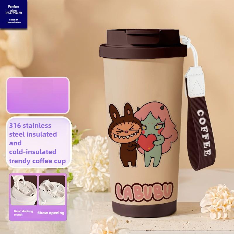 Tecknad Rostfri Stålkopp Högvärdig Termosmugg 3D Dubbel Drickstrå Kaffekopp