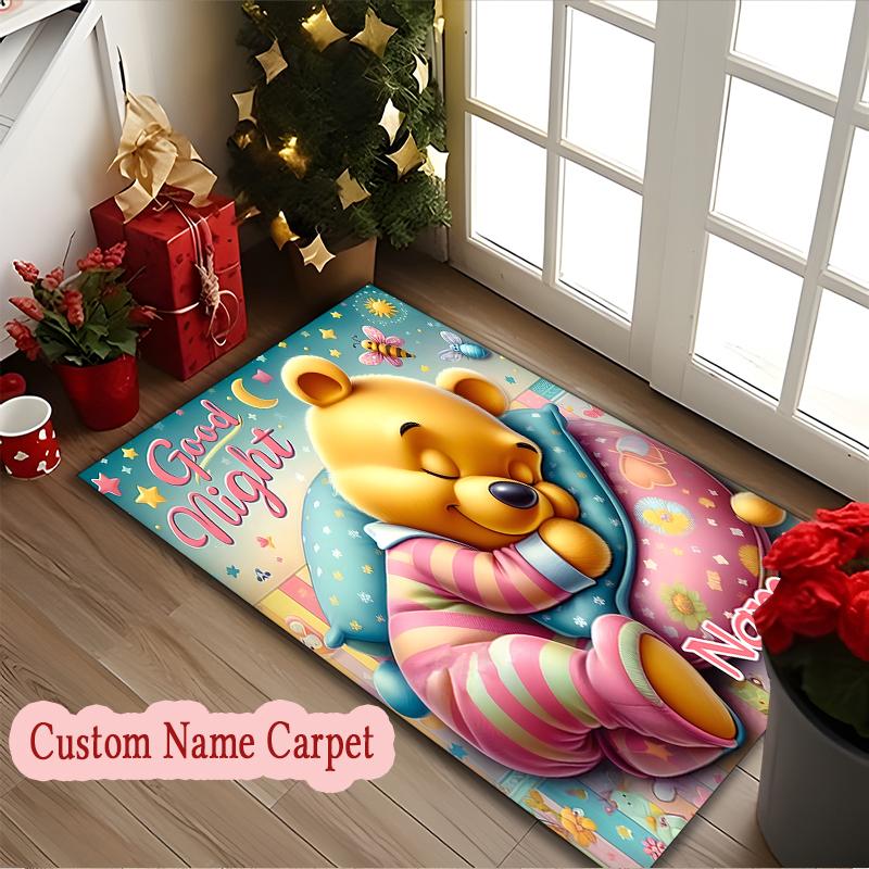 1pc Custom Name or Text Area Carpet, Good Night Winnie Pooh Cozy Dreams Printed Chair Rug for Living Room Kitchen Game Room Use