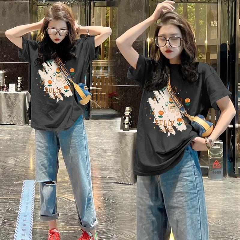 Apricot Pure Cotton Loose Front Shoulder Short-sleeved T-shirt Women's 2025 Summer New Large Version Medium and Long Hip-covering Top