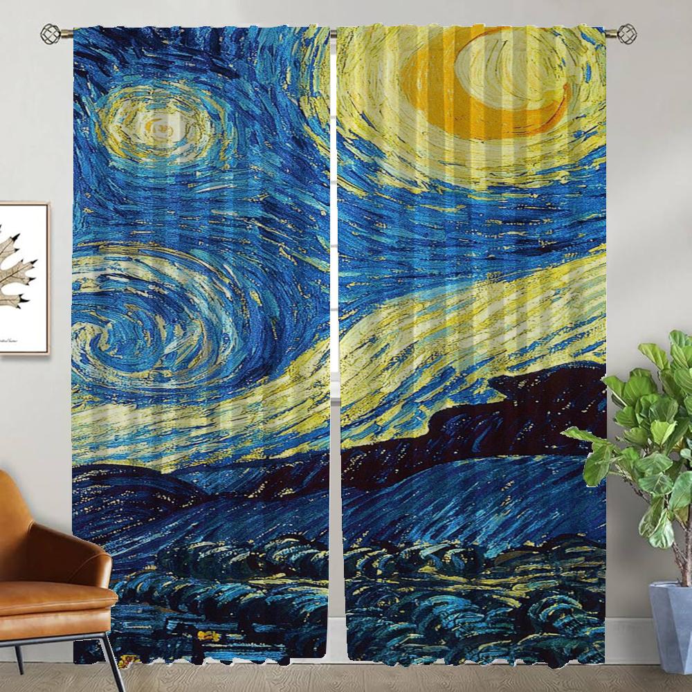 Van Gogh Window Curtain for Room 2 Panel Modern Living Room Curtains Partition Home Interior Curtains Tulle for Bedroom Shades
