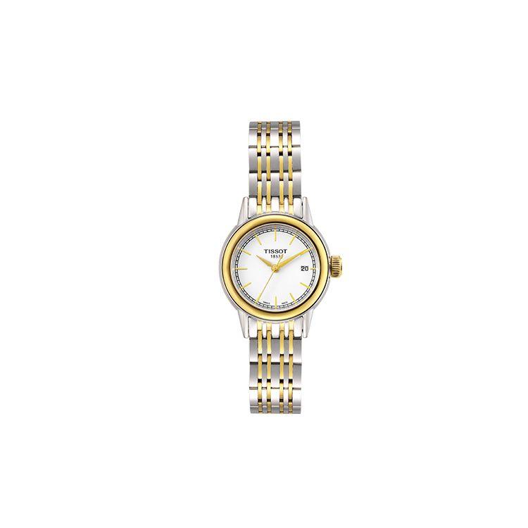 TISSOT Montre  S&eacute;rie Carson Mouvement Quartz &Eacute;tanche 30M 28.5Mm X 29.5Mm Cadran Blanc Bracelet Acier Inoxydable Plaqu&eacute; Or T085.210.22.011.00 Regular Watch Box,White Dial