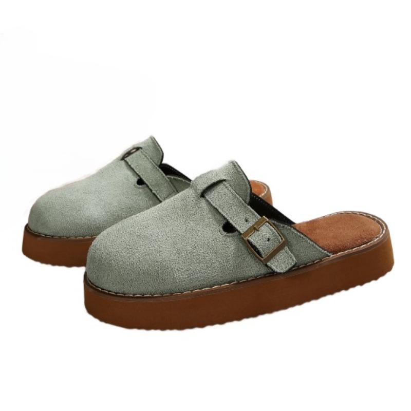 Fashion Flats Women Suede Buckle Mules Shoes Casual Fashion Sandals 2025 Summer New Trends Slingback Sandals Comfortable Sandalias Mujer