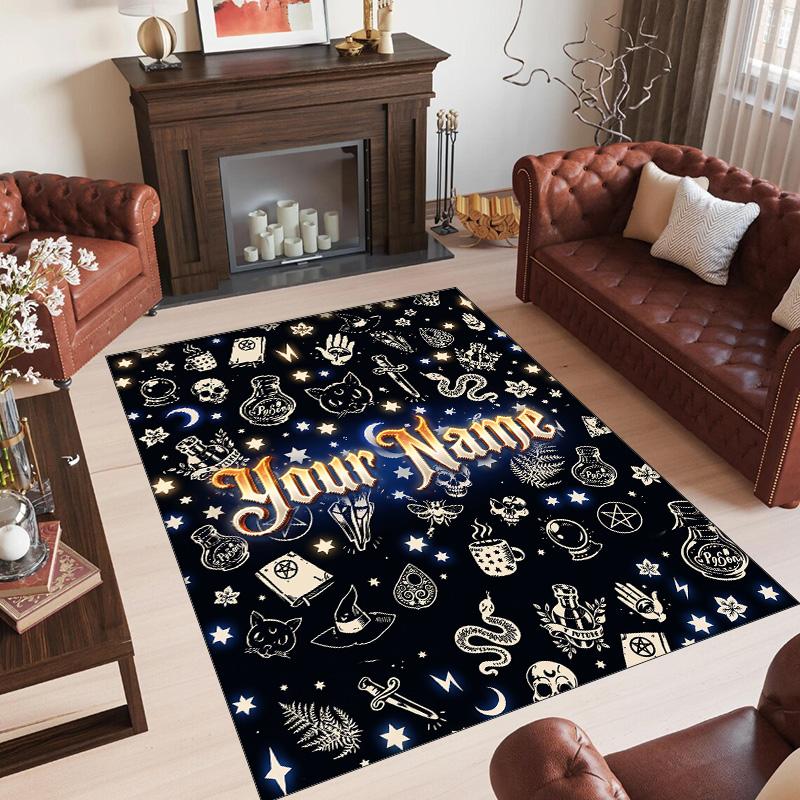 Witchcraft Theme Crystal Velvet Rug Personalized Custom Name Text Soft Floor Mat Home Decor