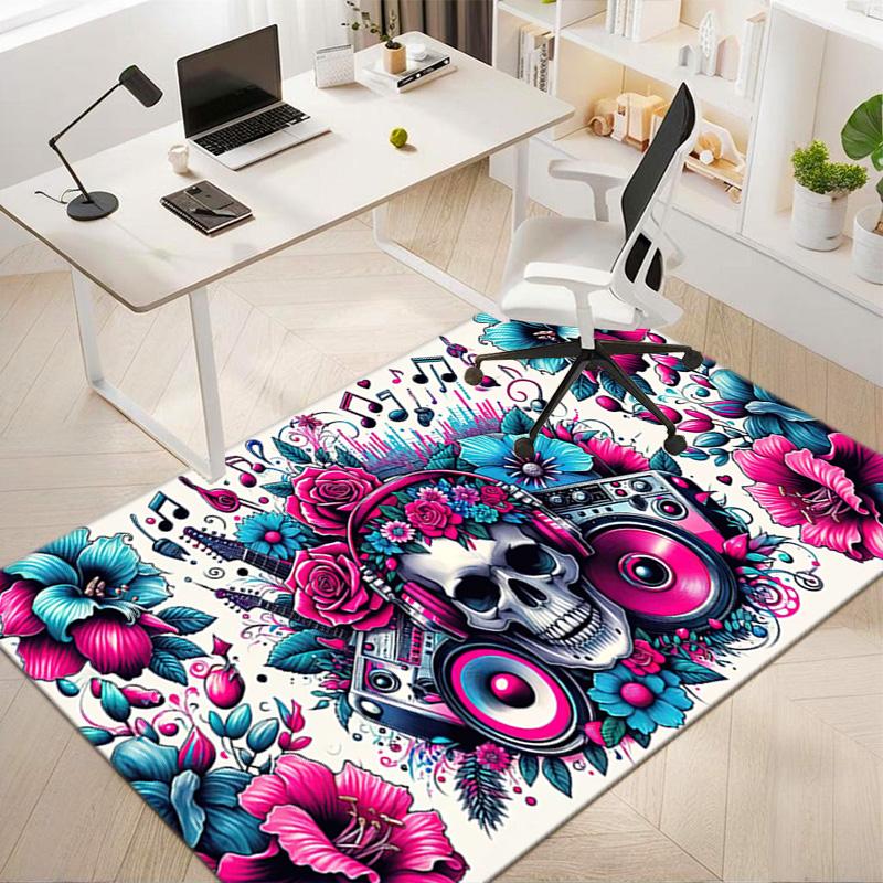 1PC Skull Dark Gothic Pattern printed Carpet Rug for Living Room Bedroom Home Sofa Decoration,Non-slip Floor Mat Floor mat