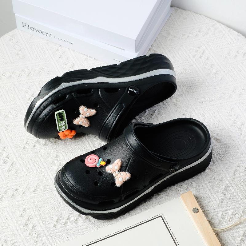 Women's Thick-Soled Height-Increasing Clogs with DIY Flower Bow Accessories, Non-Slip Wear-Resistant Lightweight Garden Shoes, Women Shoes