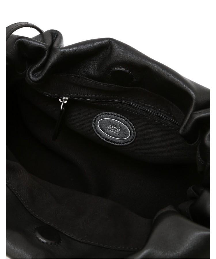 Athe Vanessabruno [Mousse] Black Leather Drawstring Shoulder Bag M Aaba6E540Bk