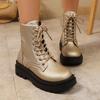 Large size autumn and winter new leather Martin boots women's round head platform women's lace-up fashion boots