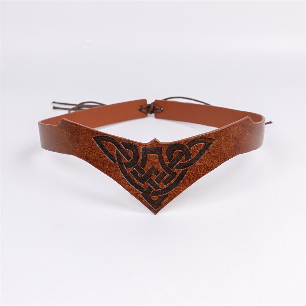 Diadema Vikinga Ajustable con Diseño de Nudo Celta y Runa Nórdica - Accesorio Estilo Vikingo de Cuero Sintético para LARP, Cosplay