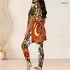 Women Plus Size Two Piece Set Round Neck Short Sleeve Cartoon Lamb Printed Top Fitted Long Pants