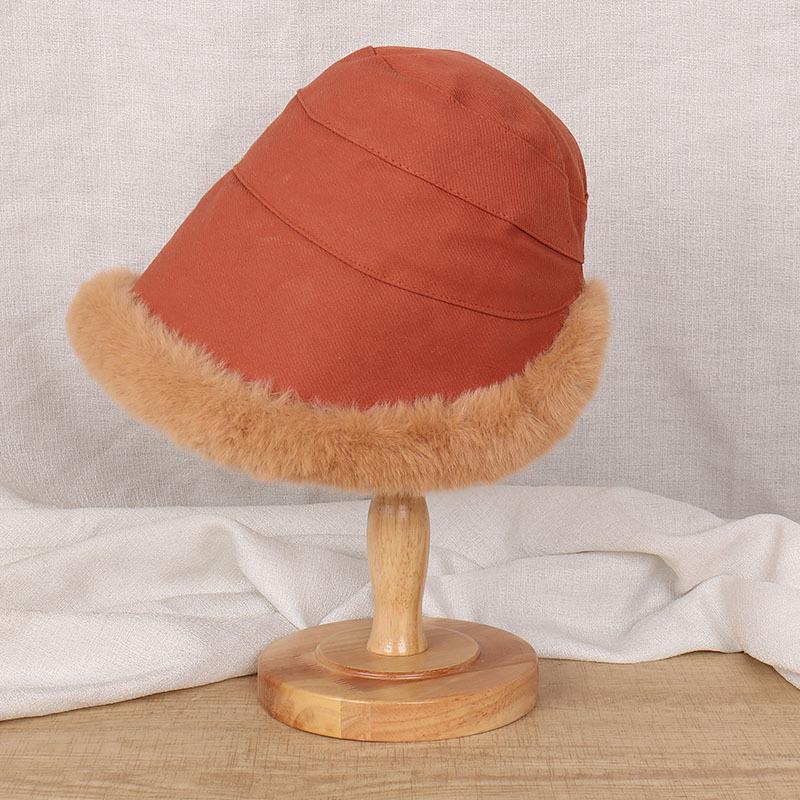Winter imitation wool Mongolian hat basin hat men and women thickened cold and warm bucket hat large brim adult
