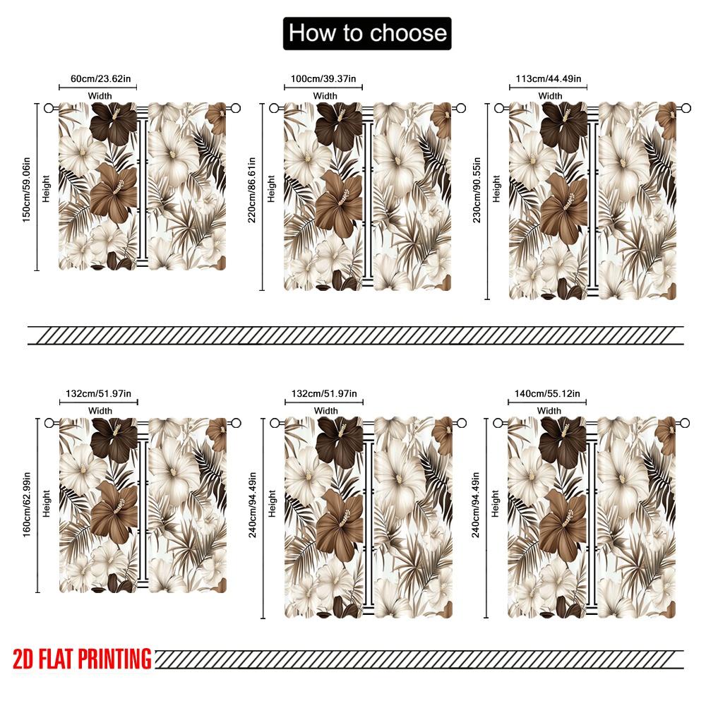 2pcs,2D Plane Printing Contemporary Curtains Tropical Blossom Versatile Fabric (without Rod) Art Deco Festive Perfect for