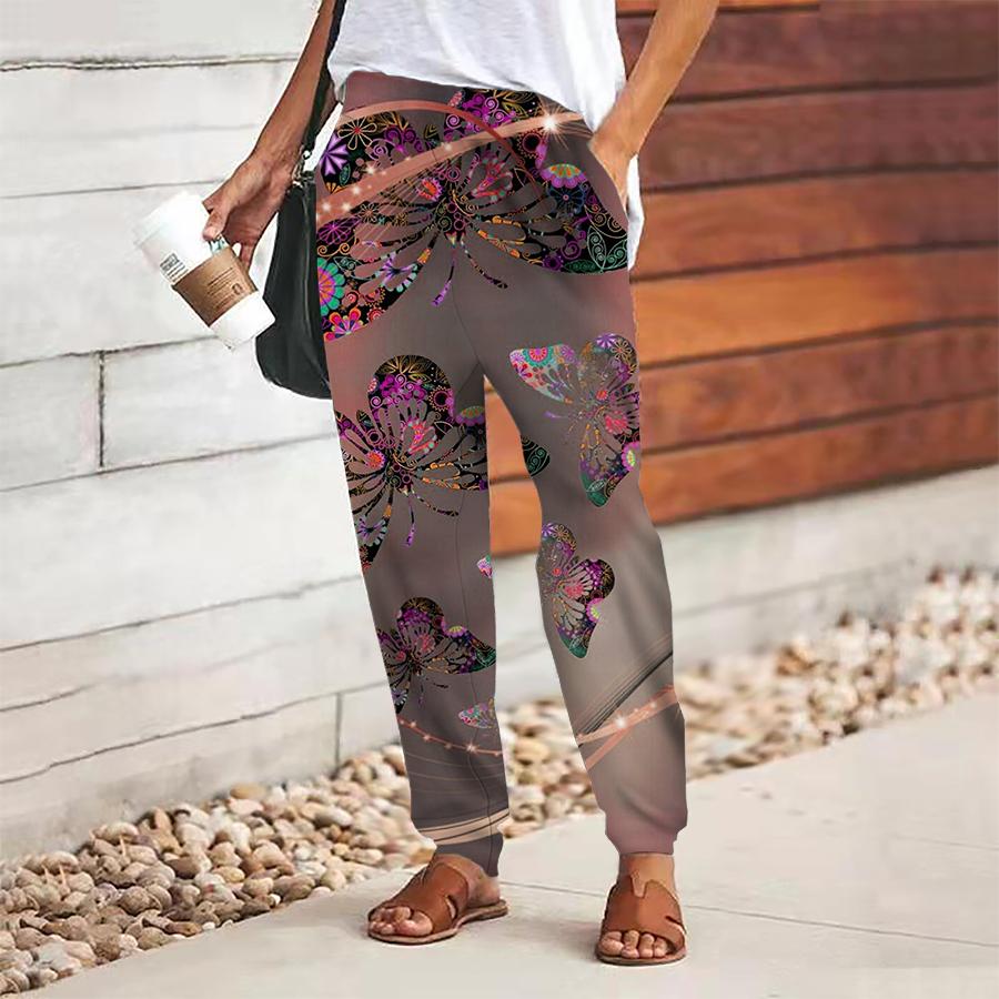 

Женские брюки с принтом бабочек, на шнуровке, с эластичной талией, свободные, повседневные длинные брюки, брюки с карманами 8XL красный