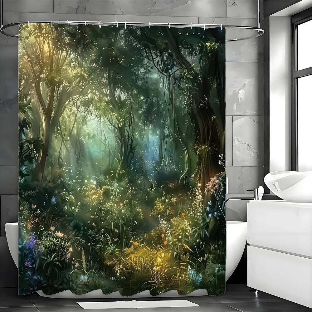 Monika Chen Enchanted Forest Shower Curtain, Bathroom Decorative Shower Curtain, Waterproof Shower Curtain With Hooks