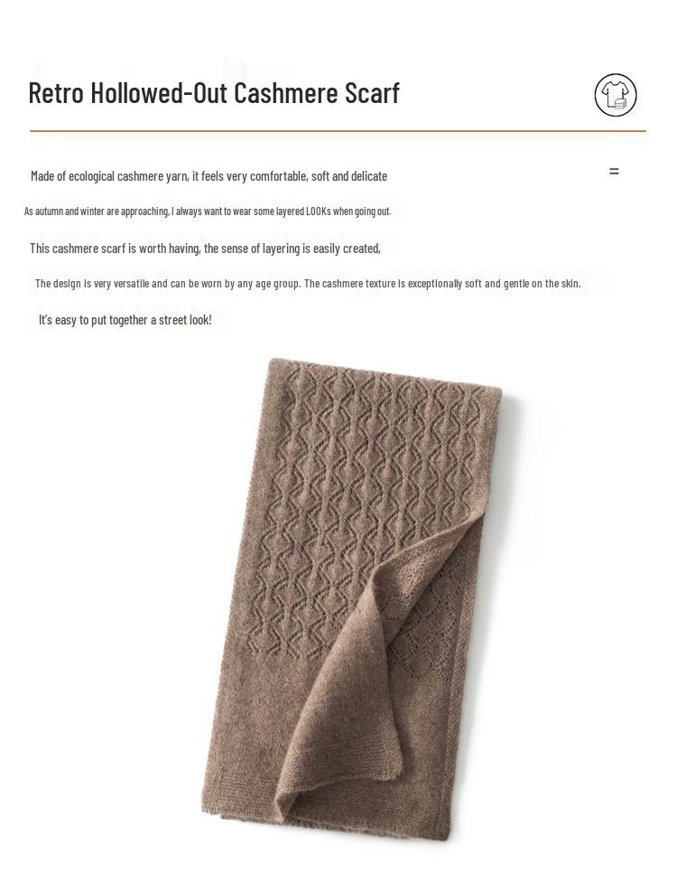 Women's Pure Cashmere Openwork Shawl - Autumn/Winter Korean Style Neck Protection Scarf