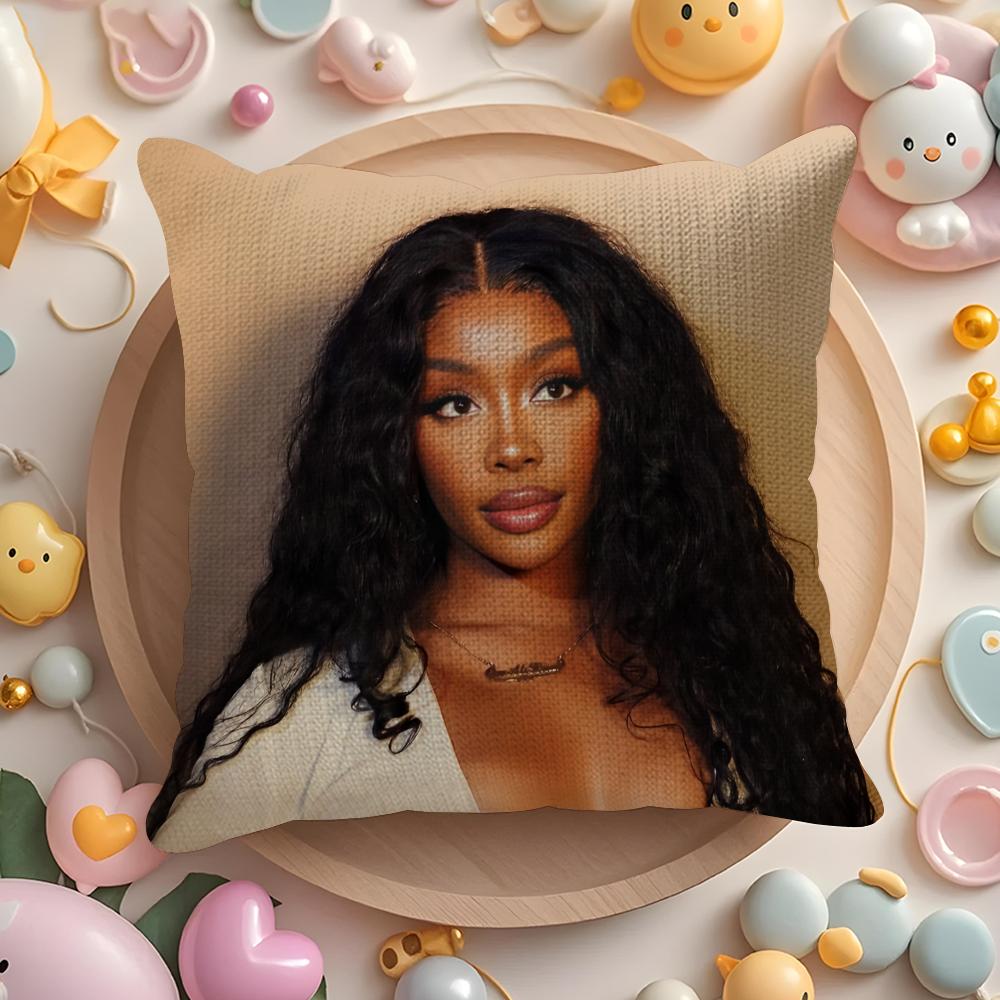 American Singer Star S-Sza Cushion Cover Natural Linen Organic Fabric Double-Sided Printing Sofa Home Decor Gift Pillow Cover