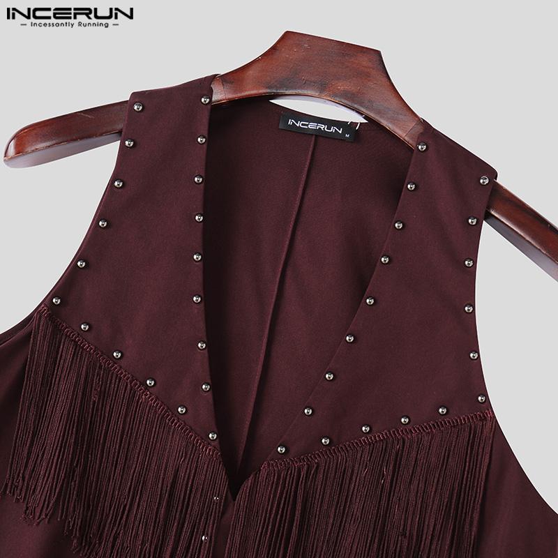 INCERUN Summer Men V Neck Tassel Decorative Clasp Casual Suede Waistcoat