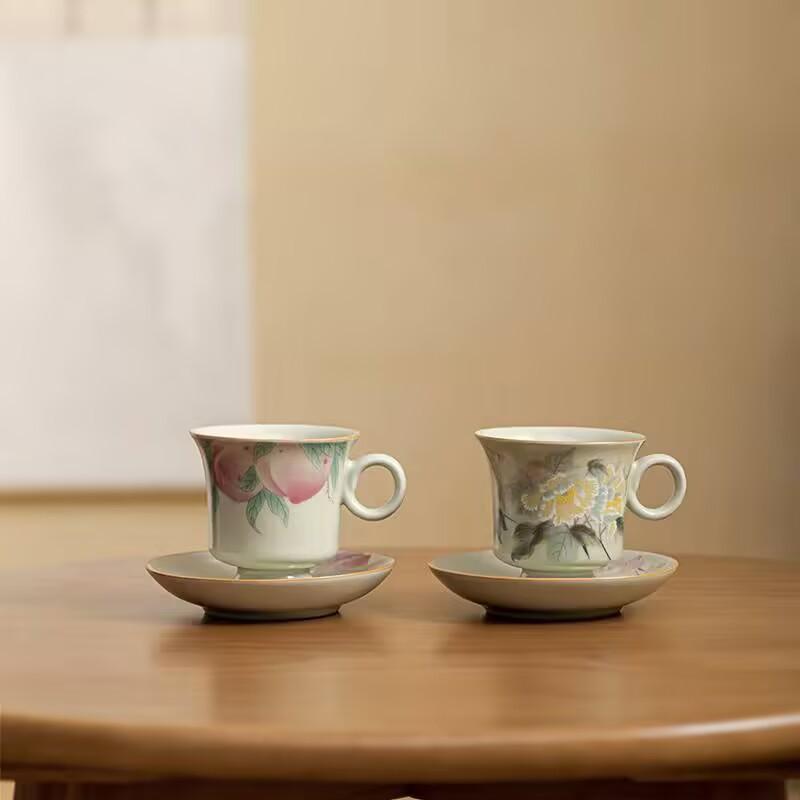 Ru Kiln Coffee Cup High-Grade Exquisite High-Value Ceramic Cup And Saucer Niche Design Thickened Anti-Scalding Tea Cup