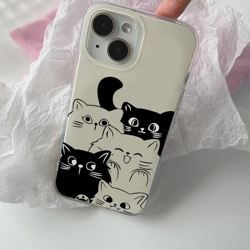 Cute snooping kitten iPhone17promax mobile phone case for Apple 16promax white background imd case 15