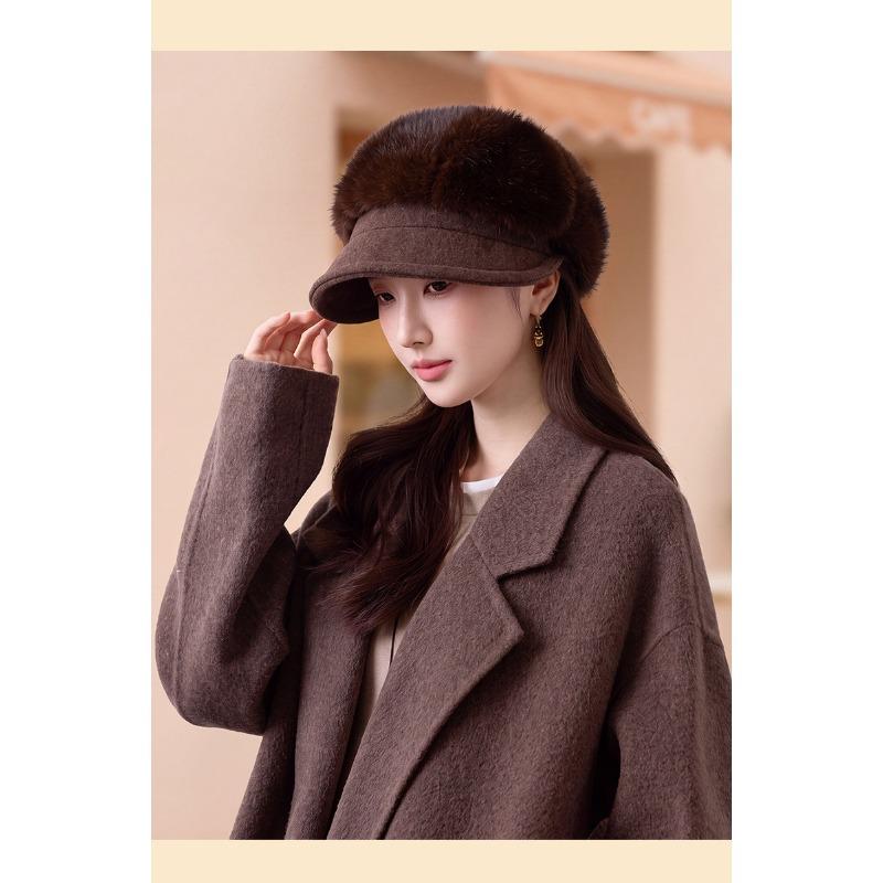 Women S Fleece Warm Octagonal Hat Retro Stitching Windproof