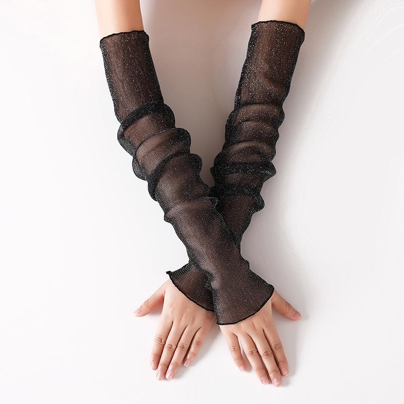 Ice Silk Mesh Women's Sun Protection Arm Sleeves - Lightweight, Breathable, Half-Finger Design for Cycling, Covers Scars and Tattoos.