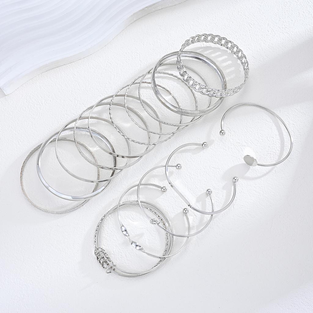 15 Stück/Set Punk Einfache Mehrschichtige Armbänder für Damen Elegant Zart Gedreht Funkelnd Verstellbare Armreifen Schmuck Paar Geschenke