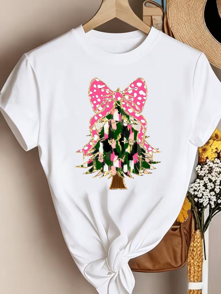 (Asian Size)tree sweet New Year Clothing T Shirt Women Fashion Christmas Festival Tee Top Print Woman Short Sleeve Graphic T-shirts