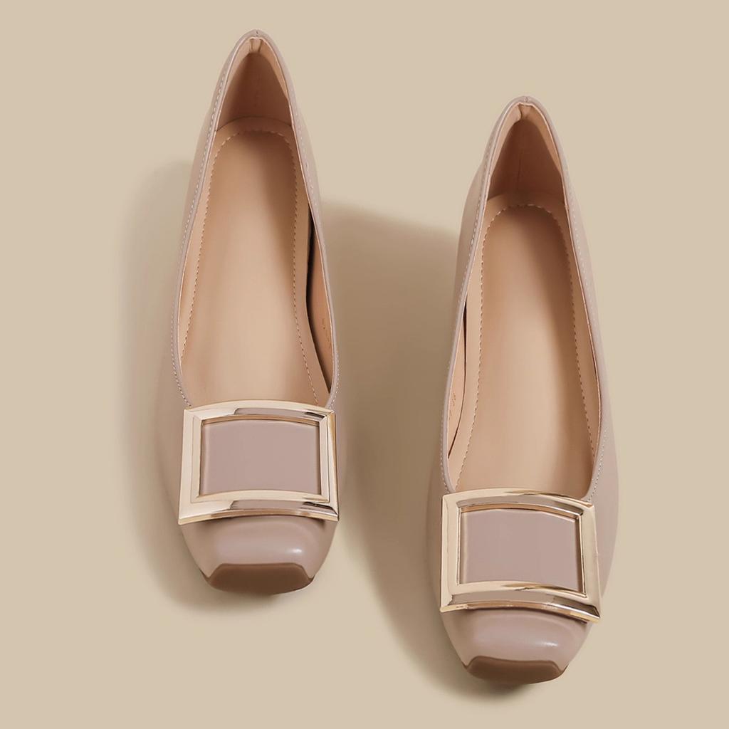 French single shoes women's 2025 summer new evening wind square buckle retro temperament flat bottom large size height increase Mary Jane shoes