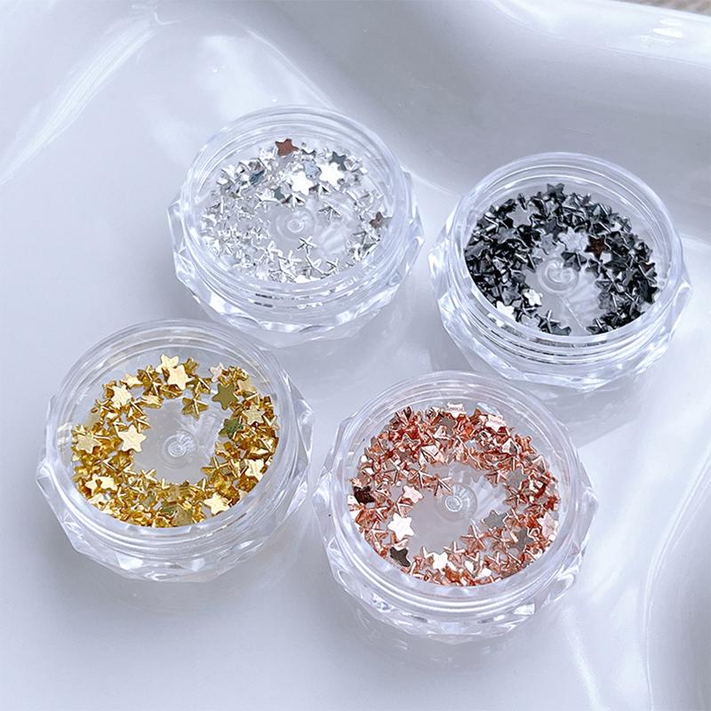 1 Kutu 3D Altın Gümüş Nail Art Pentagram Takı Metalik Çiviler Nail Charms Alaşım Düz Taban Yıldızlar Tırnak Dekorasyonu Manikür Aleti