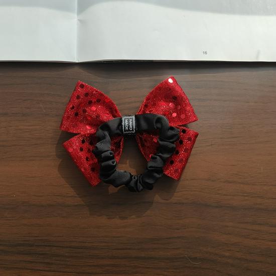 Red & Gray Autumn/Winter Large Bow Hair Tie for Women