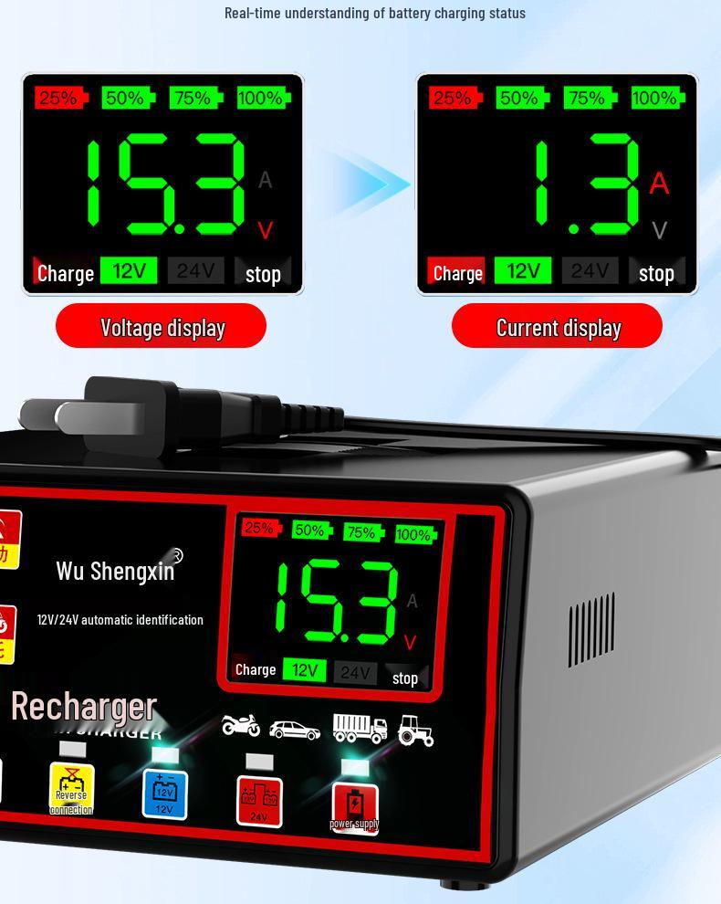 Universal 12V/24V Pulse Repair LCD Car & Motorcycle Battery Charger