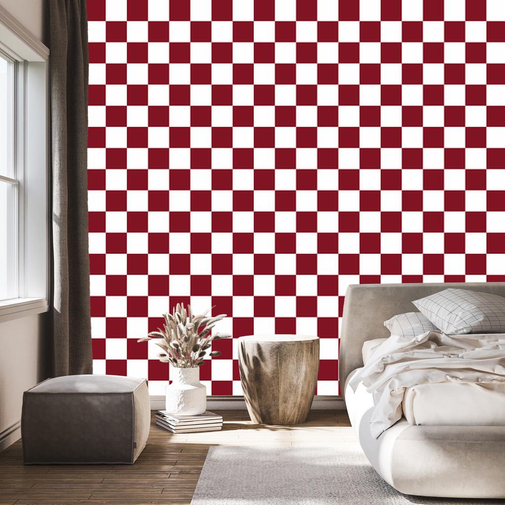 Red and white checkerboard wallpaper for living room and bedroom 50x1000