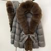 Winter lace-up hooded loose thickened coat women's retro versatile temperament real fox fur collar duck down jacket