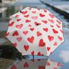 1 buc. Umbrelă Roșie cu Inimă pentru Femei - Deschidere/Închidere Automată, Cadru Robust cu 8 spițe, Model cu Inimi Roz și Albe (Inimi Roșii pe Alb) -