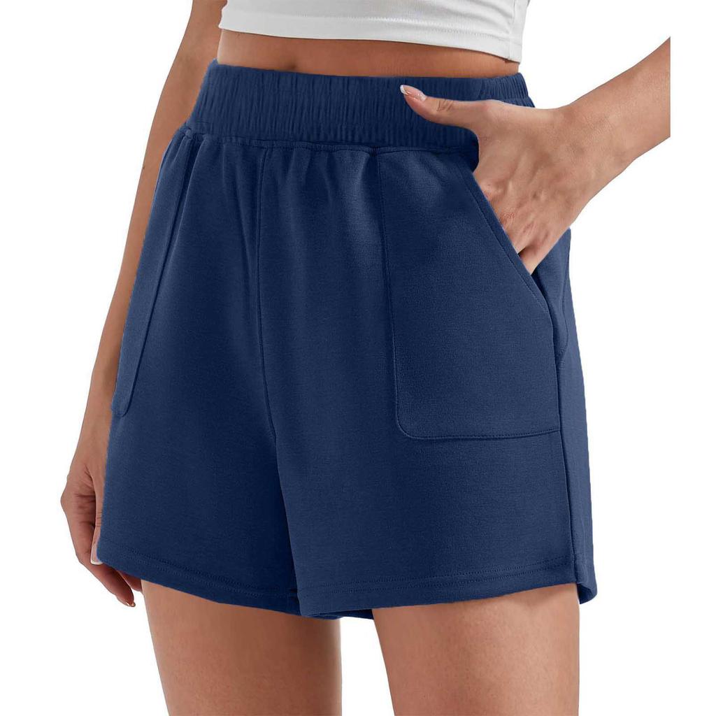 Einfarbige, lässige Shorts mit hoher Taille und weitem Bein für Damen, Baggy-Shorts zum Abnehmen, lässige Sporthosen, Home-Hosen, Strandhosen