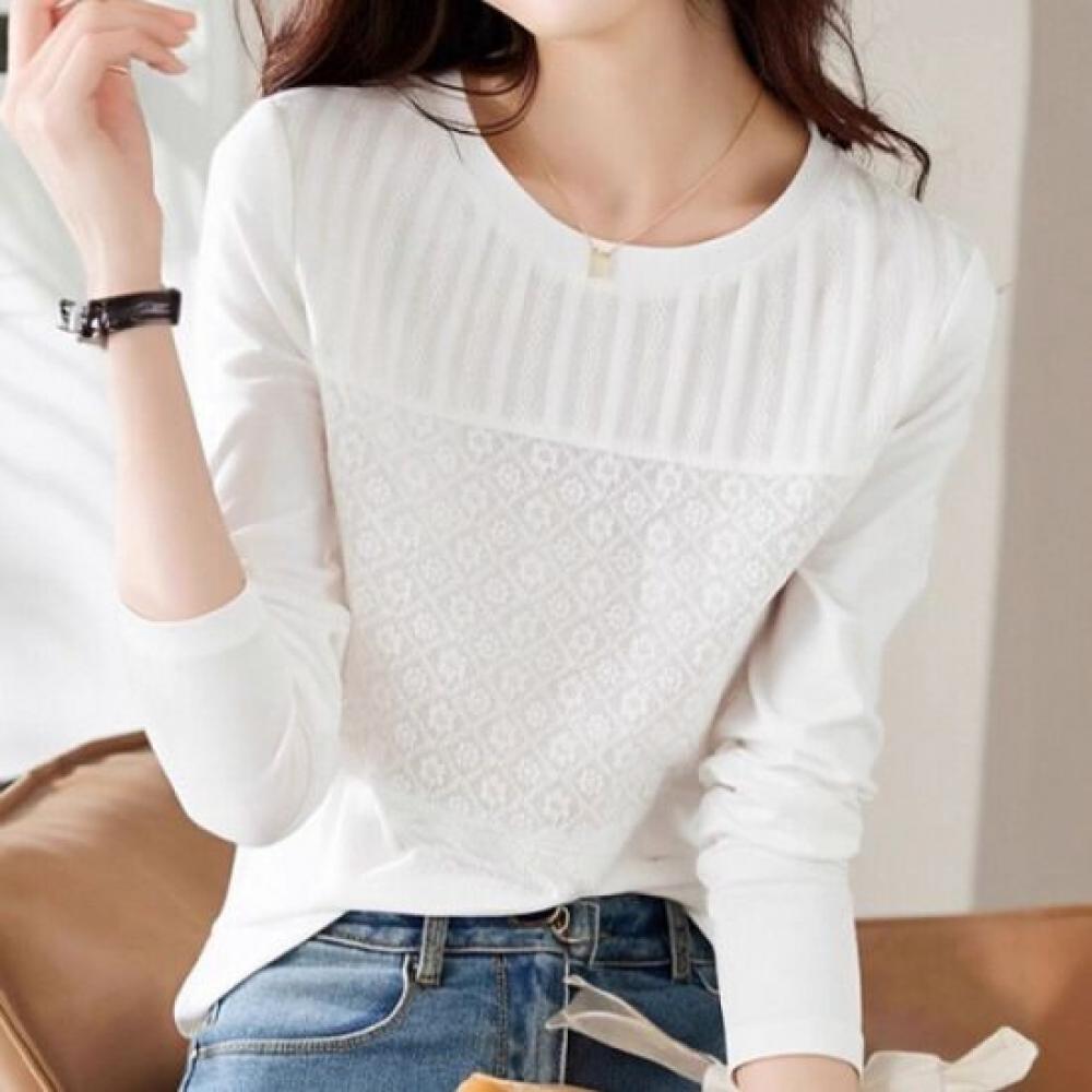 Navava Women Flower Embroidery Round Neck Long Sleeve T shirT nT3201
