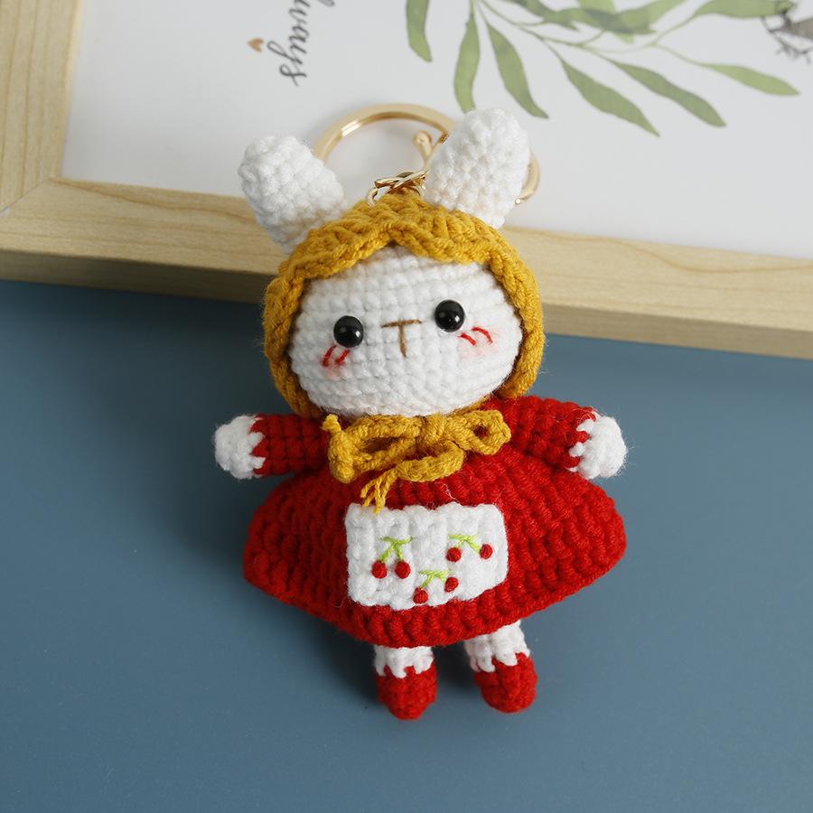 Handmaking Crochet Rabbit Doll Keychain For Gifts Cute Animal Doll Crochet Keychains Knitting Kitten Keyrings Custom