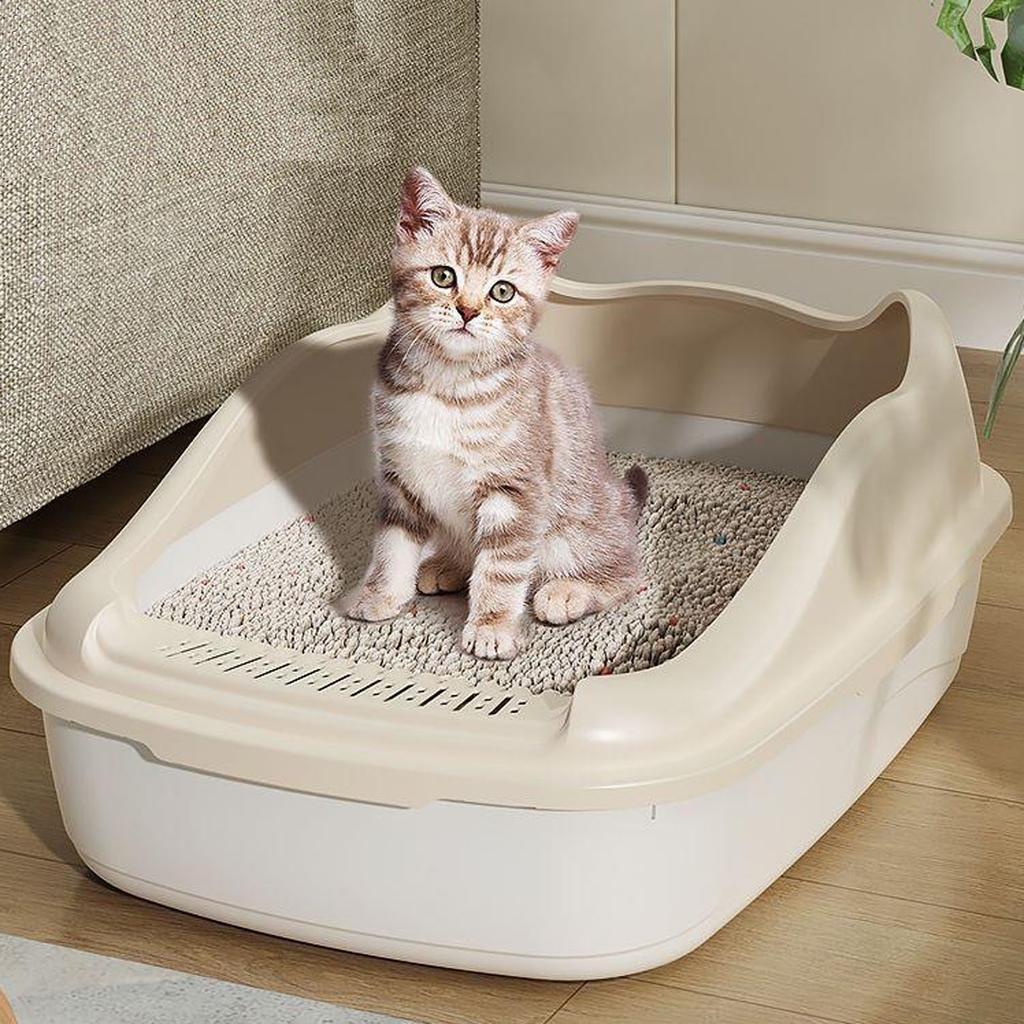 Extra-Large Semi-Enclosed Litter Box, Spacious Covered Toilet, Easy-Clean Pet Bathroom, Odor Control