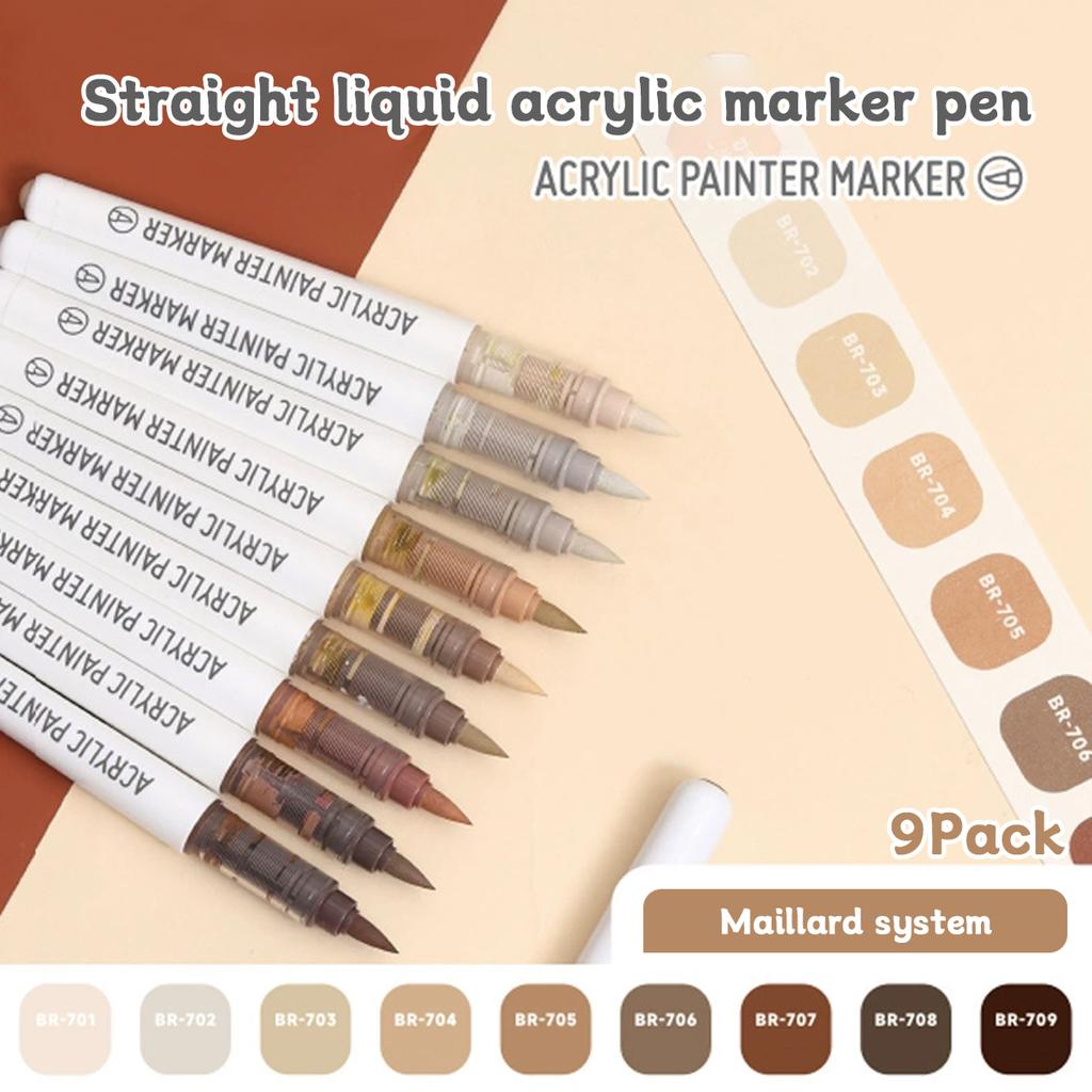9pcs/box Acrylic Soft-head Marker Pen Art Painting Can Stack Colors Watercolor Pen Set School Student Stationery Supplies