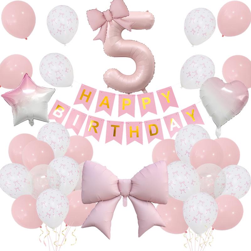 Set di Palloncini Foil Rosa Retro con Fiocco e Decorazioni per Feste di Compleanno per Bambini
