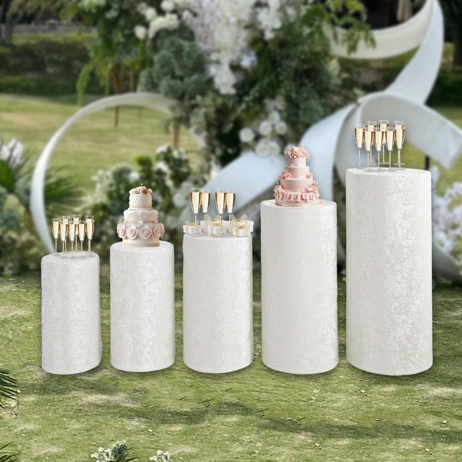 

5 шт. Цилиндрические чехлы для десертных пьедесталов, подставка для цоколя, растягивающаяся, элегантная White