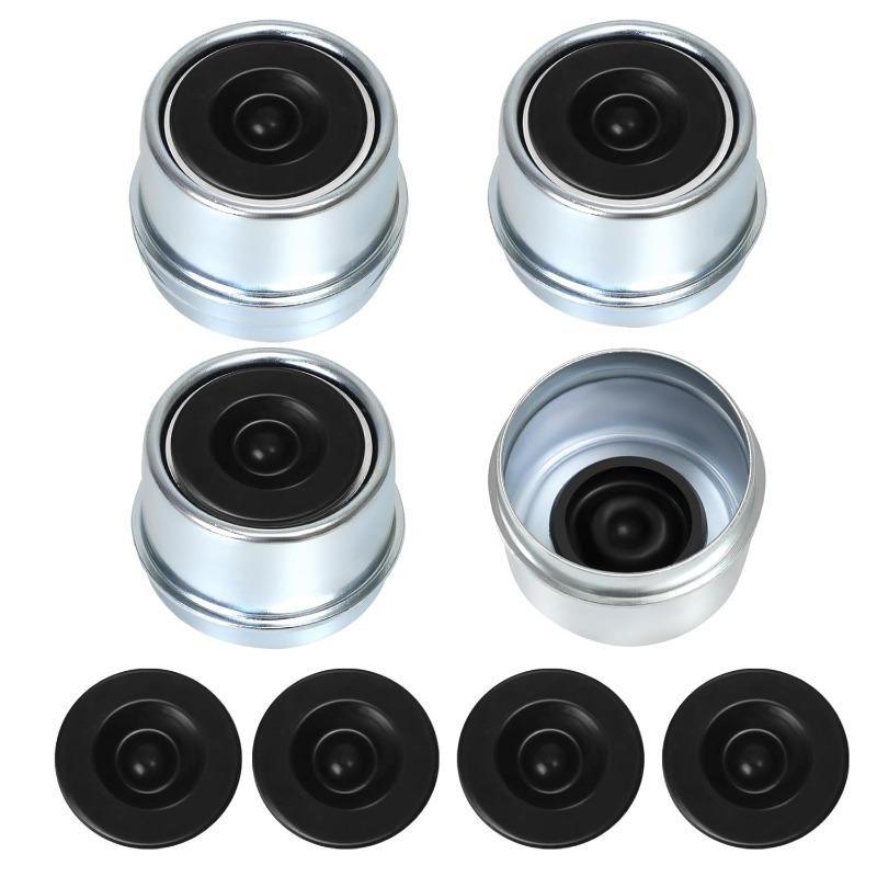 4PCS Trailer Hub Dust Cap Trailer Axle Grease Cap with Rubber Plugs Steel Wheel Bearing Dust Caps For 2000 To 3500 Lbs 4Pcs