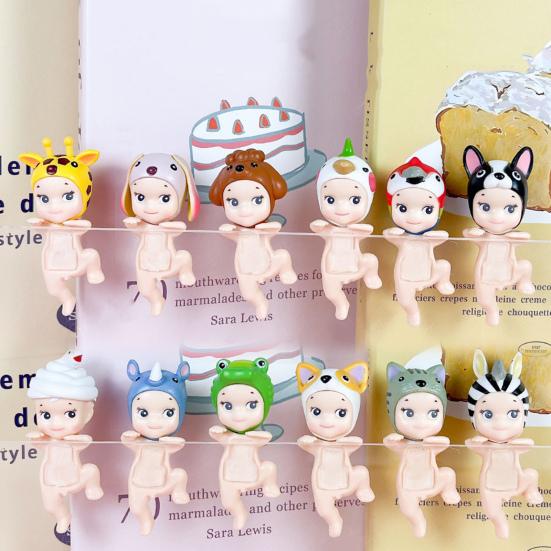 12Pcs Holding Chin Angel Doll Fruit Animal Headgear Angel Figurine PVC Cartoon Angel Figure Bookshelf Desktop Decoration Ornament