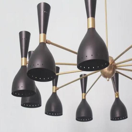 1950s Mid Century Stilnovo Style Chandelier Customizable 8 Arm 16 Lights Mid Century Modern Pendant italian Sputnik brass Light Fixture