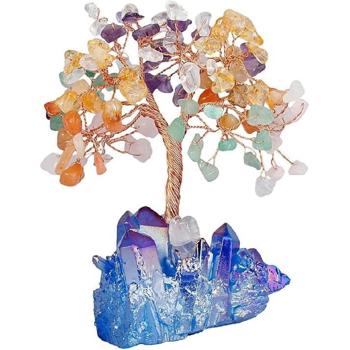 mookaitedecor Amethyst Crystal Tree, Quartz Cluster Rainbow Titanium Crystals Base Bonsai Money Tree for Wealth and Luck
