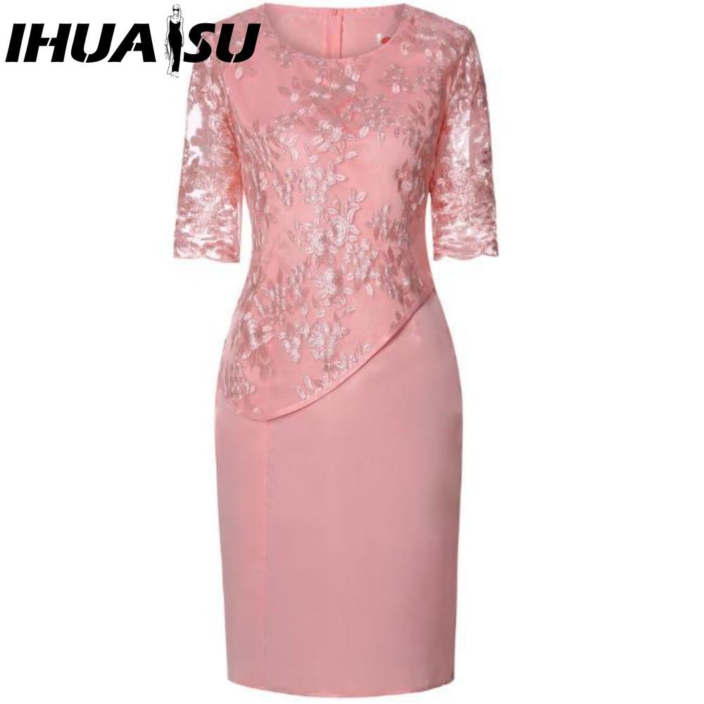 

IHUASU S-5XL Платье для вечеринки длиной до колена с кружевным верхом и аппликацией по подолу XXXXXL розовый